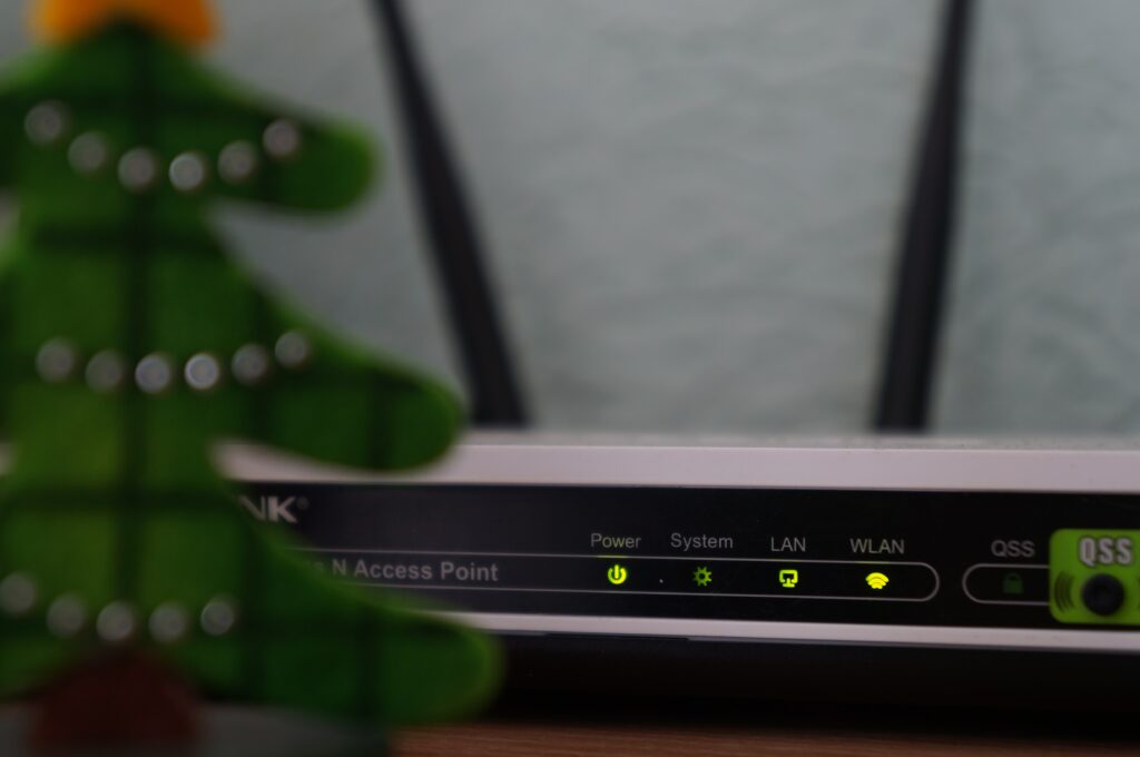 A WLAN router with illuminated connection indicators