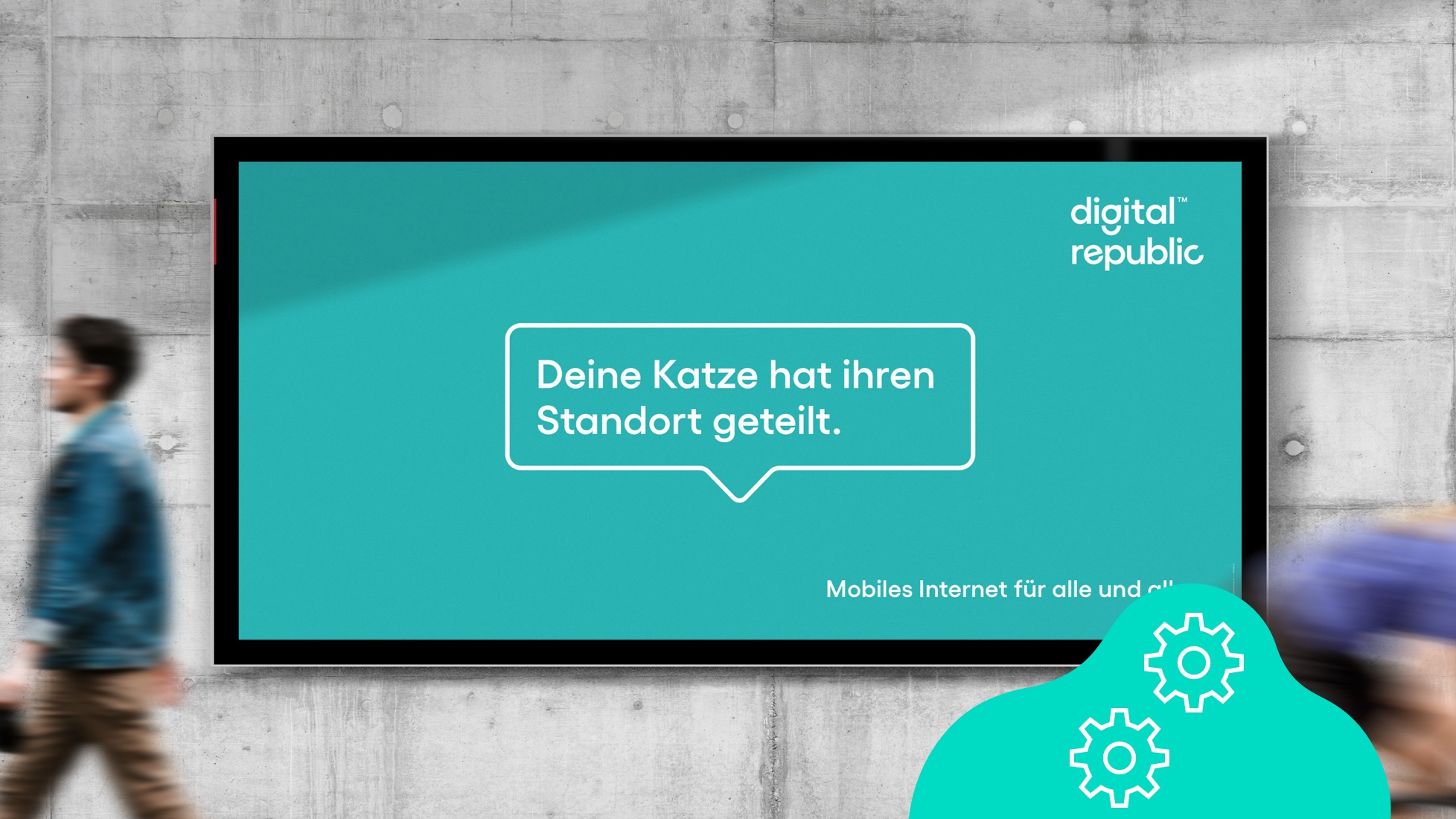 Digital Republic Plakat: "Deine Katze hat ihren Standort geteilt."