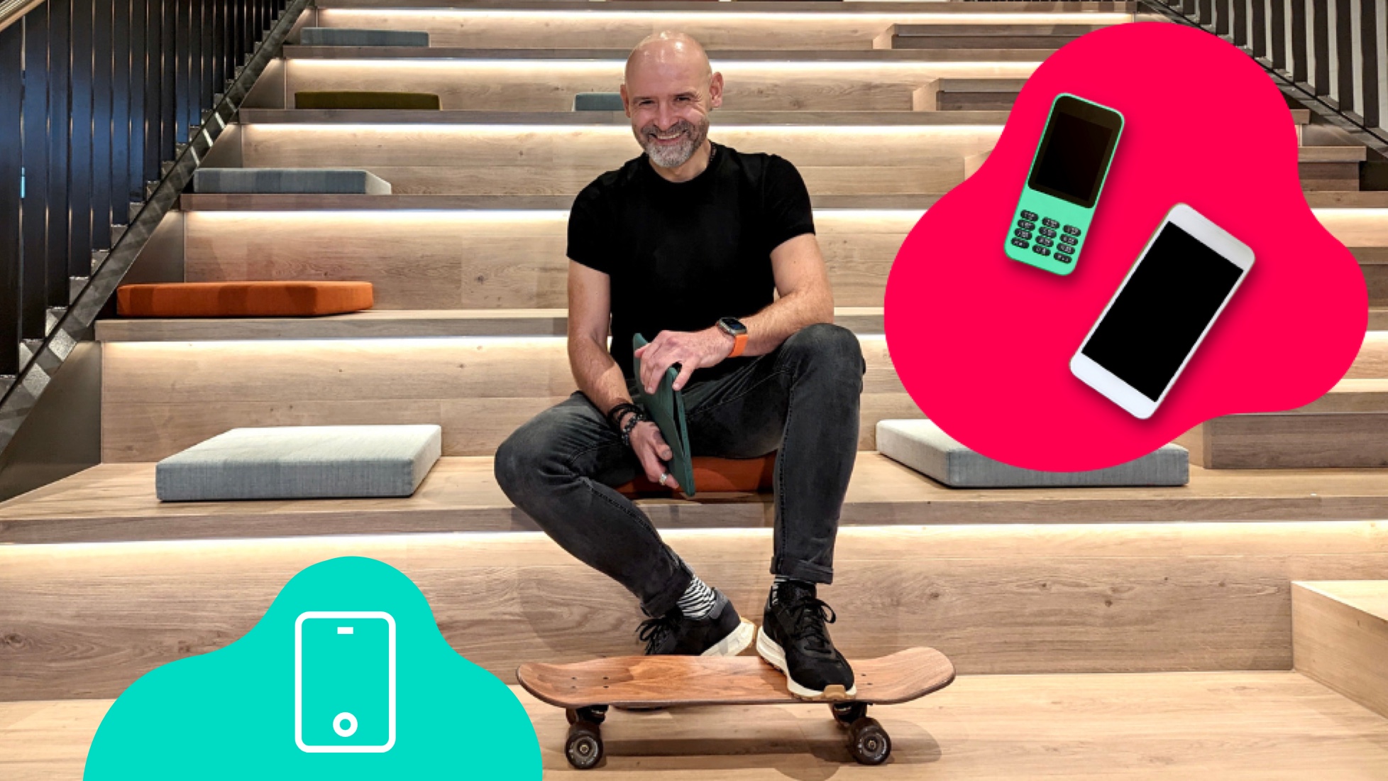 Ali auf Treppe mit Skateboard