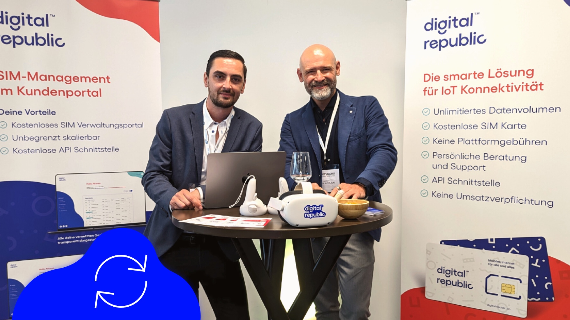 Ali und Antonio vor unserem Digital Republic Stand an der IoT Visions 2023 in Zürich