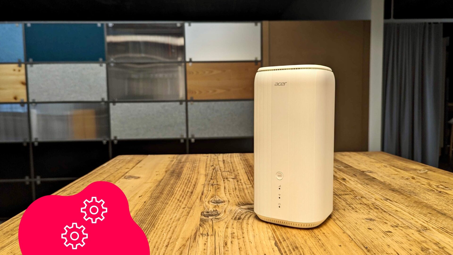 Der Acer Connect X6E 5G Router auf einem Tisch in Frontansicht