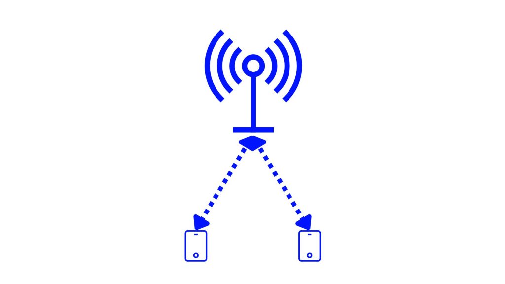 Grafik, die eine geteilte Mobilfunkverbindung zwischen zwei Smartphones darstellt.