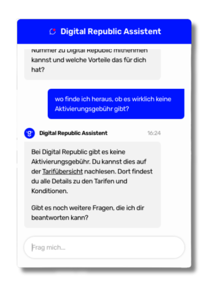 Der KI-Assistent von Digital Republic informiert über die Tarifübersicht